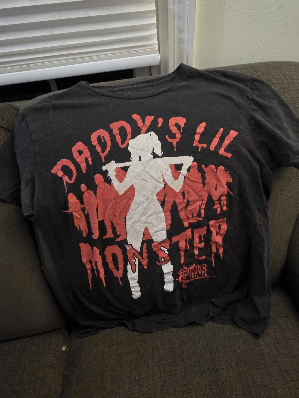 Hot Topic Black Tee with Red and White 'Daddy's Lil Monster' Graphic